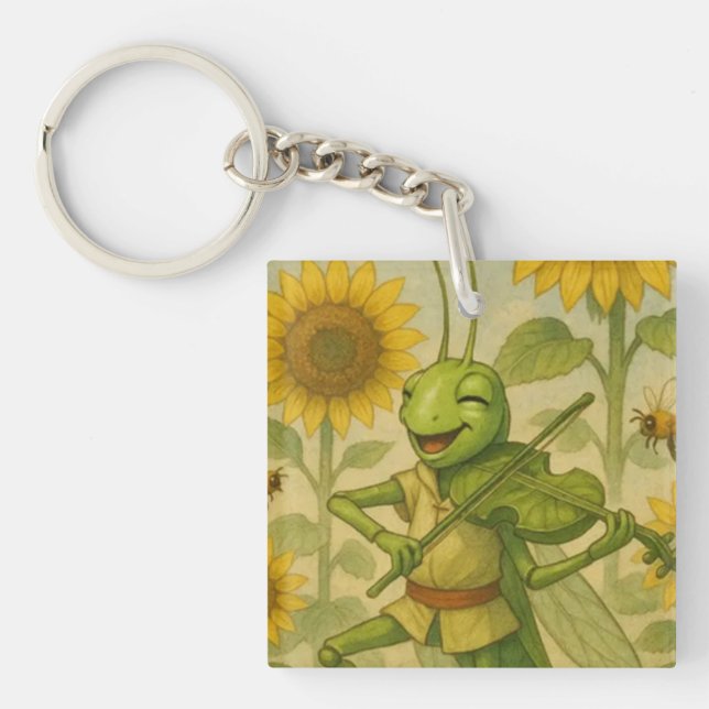 Summer Serenade: The Joyful Grasshopper Fiddler Keychain (Front)