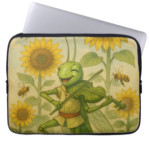 Summer Serenade: The Joyful Grasshopper Fiddler Laptop Sleeve