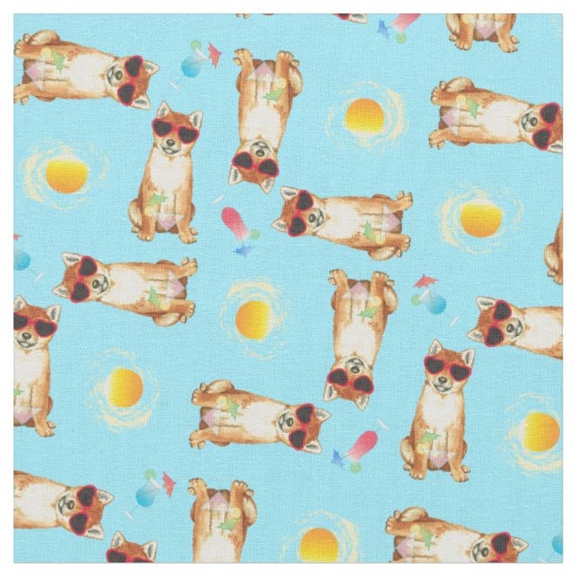 Summer Shiba Inu Fabric (Close Up)