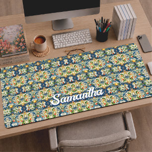 Summer Sicilian Blue Majolica Orange Citrus Desk Mat