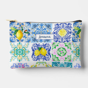 Summer Sicilian citrus Mediterranean azulejo  Accessory Pouch