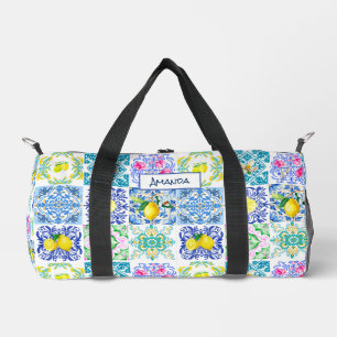Summer Sicilian citrus Mediterranean azulejo Duffle Bag