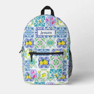 Summer Sicilian citrus Mediterranean azulejo  Printed Backpack