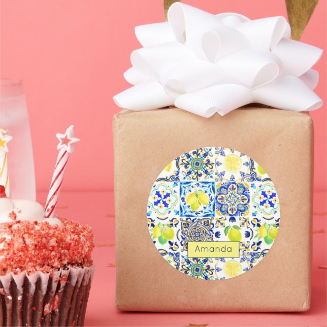 Summer Sicilian citrus Mediterranean majolica Classic Round Sticker (Party)