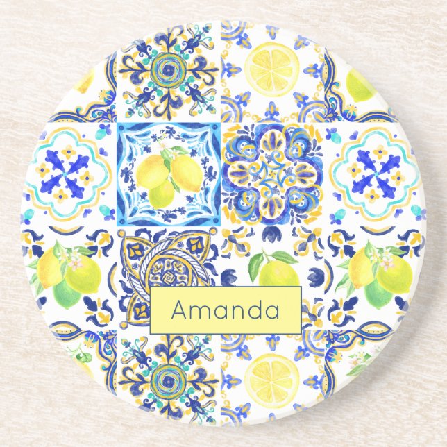 Summer Sicilian citrus Mediterranean majolica Coaster (Front)