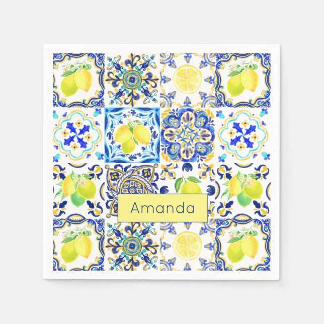 Summer Sicilian citrus Mediterranean majolica Napkin (Front)