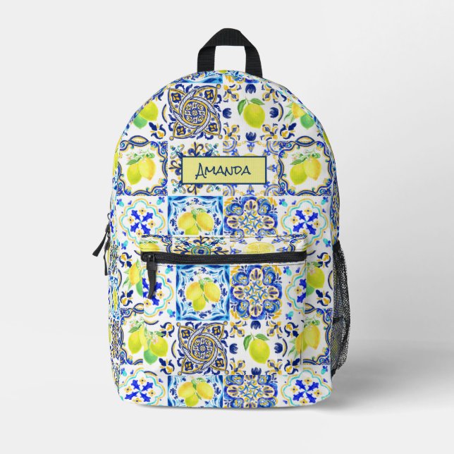 Summer Sicilian citrus Mediterranean majolica Printed Backpack (Front)