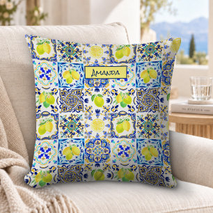 Summer Sicilian citrus Mediterranean majolica Throw Pillow
