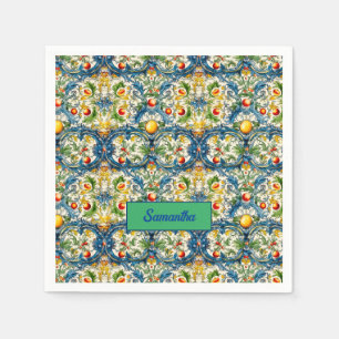 Summer, Sicilian Mediterranean oranges majolica Napkin