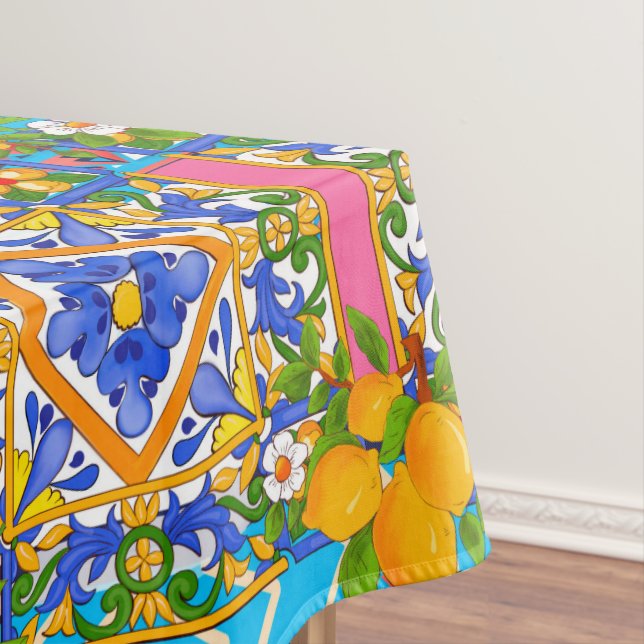 Summer ,Sicilian tiles ,citrus,lemons Mediterranea Tablecloth (In Situ)