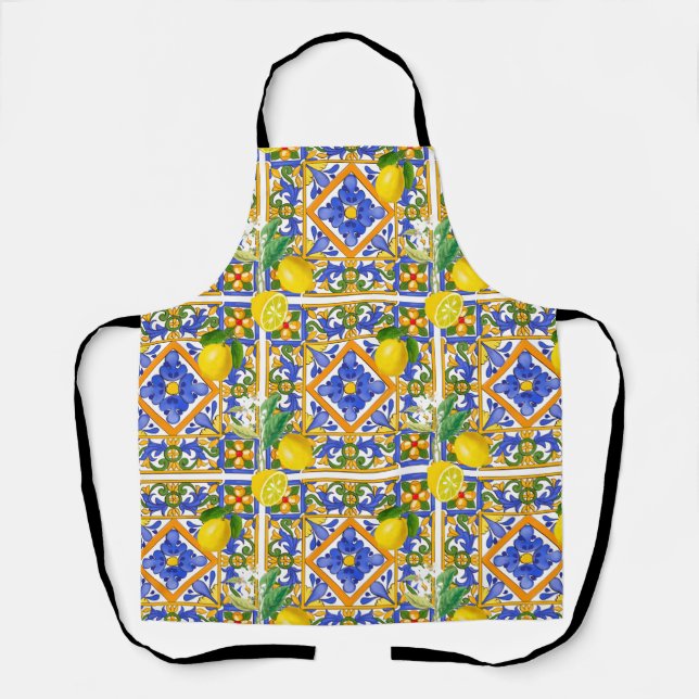 Summer ,Sicilian tiles ,citrus,oranges,majolica    Apron (Front)