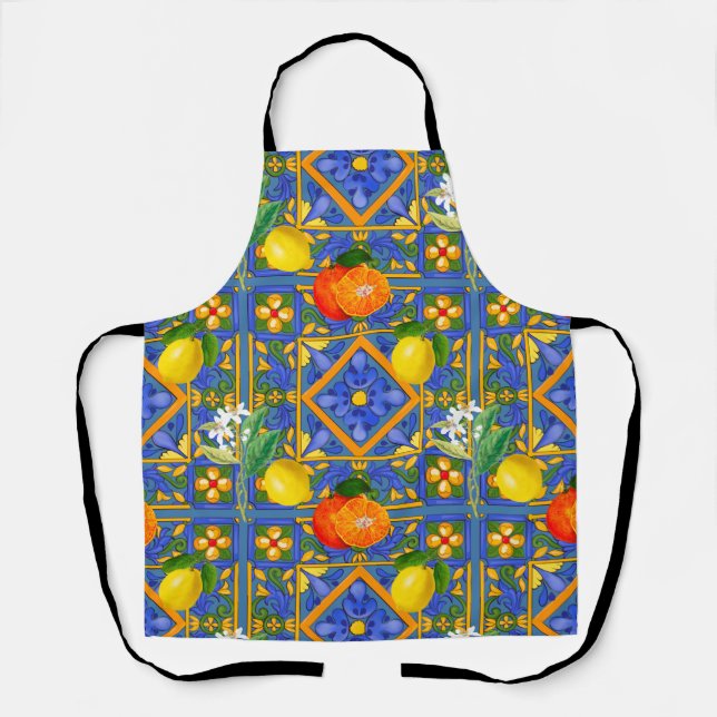 Summer ,Sicilian tiles ,citrus,oranges,majolica    Apron (Front)