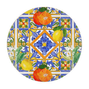 Summer ,Sicilian tiles ,citrus,oranges,majolica   Cutting Board