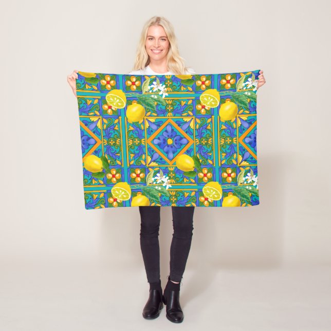 Summer ,Sicilian tiles ,citrus,oranges,majolica    Fleece Blanket (In Situ)