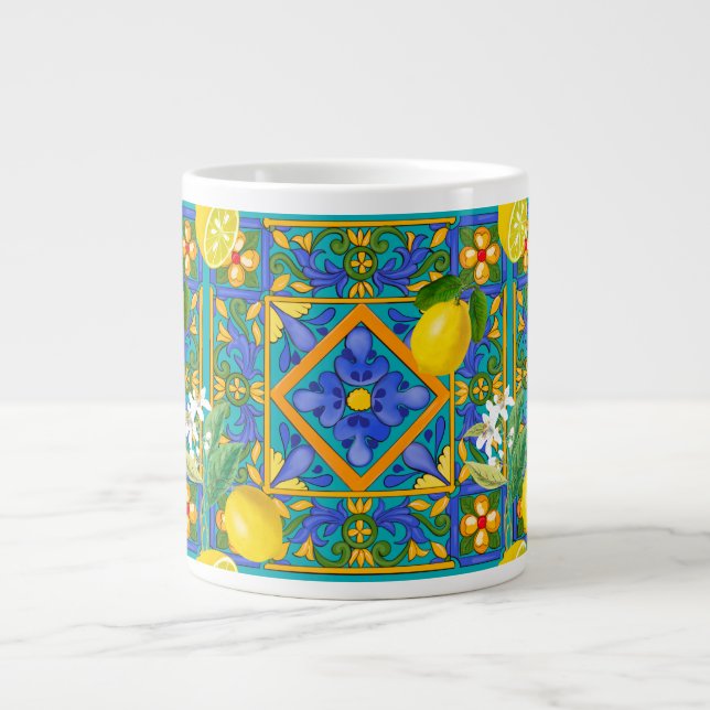 Summer ,Sicilian tiles ,citrus,oranges,majolica   Large Coffee Mug (Front)