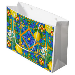 Summer ,Sicilian tiles ,citrus,oranges,majolica    Large Gift Bag