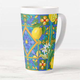 Summer ,Sicilian tiles ,citrus,oranges,majolica    Latte Mug