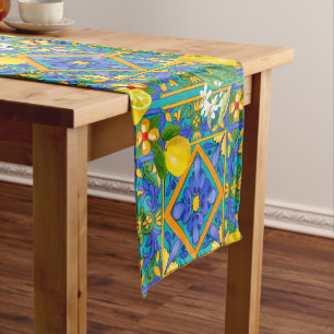Summer ,Sicilian tiles ,citrus,oranges,majolica    Short Table Runner