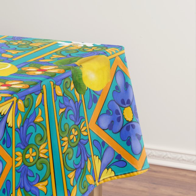 Summer ,Sicilian tiles ,citrus,oranges,majolica    Tablecloth (In Situ)