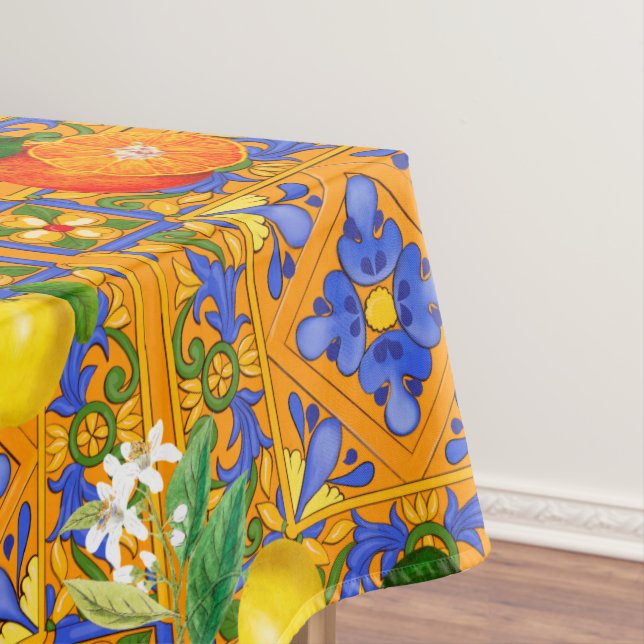 Summer ,Sicilian tiles ,citrus,oranges,majolica    Tablecloth (In Situ)