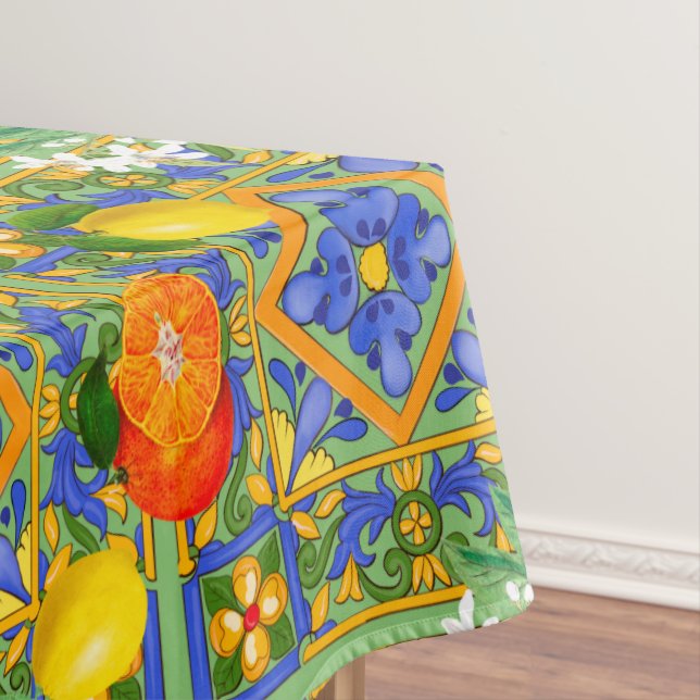 Summer ,Sicilian tiles ,citrus,oranges,majolica    Tablecloth (In Situ)