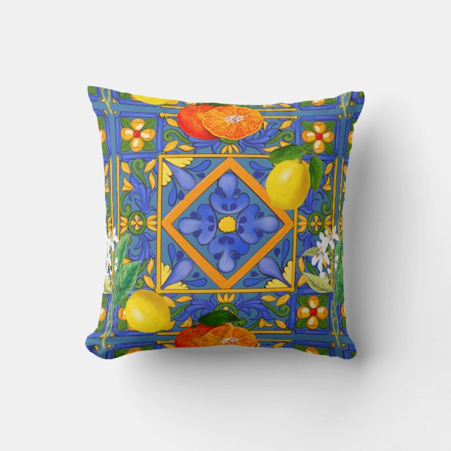 Summer ,Sicilian tiles ,citrus,oranges,majolica    Throw Pillow (Front)