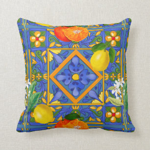 Summer ,Sicilian tiles ,citrus,oranges,majolica Throw Pillow