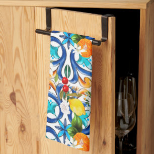 Summer ,Sicilian tiles ,majolica,ceramic tile  Kitchen Towel