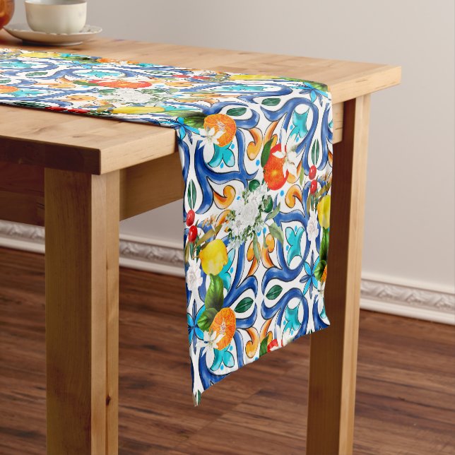 Summer ,Sicilian tiles ,majolica,ceramic tile  Medium Table Runner (In Situ)