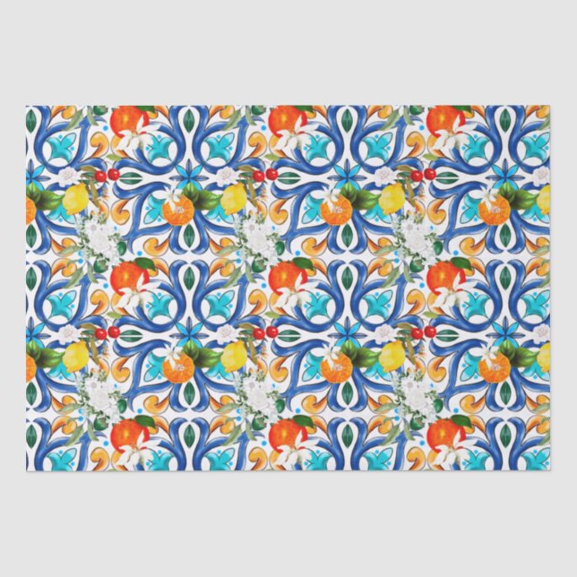 Summer ,Sicilian tiles ,majolica,ceramic tile  Tissue Paper (Front)