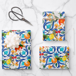 Summer ,Sicilian tiles ,majolica,ceramic tile  Wrapping Paper Sheet