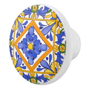 Summer ,Sicilian tiles ,majolica,Mediterranean   Ceramic Knob