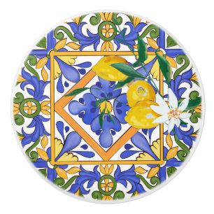 Summer ,Sicilian tiles ,majolica,Mediterranean   Ceramic Knob