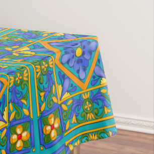 Summer ,Sicilian tiles ,majolica,Mediterranean Tablecloth