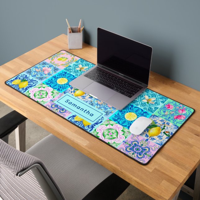 Summer Sicilian turquoise colourful azulejo Amalfi Desk Mat (Office 2)