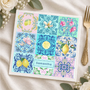 Summer Sicilian turquoise colourful azulejo Amalfi Napkin