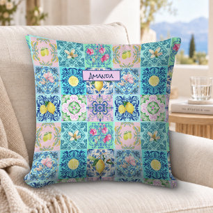 Summer Sicilian turquoise colourful azulejo Amalfi Throw Pillow