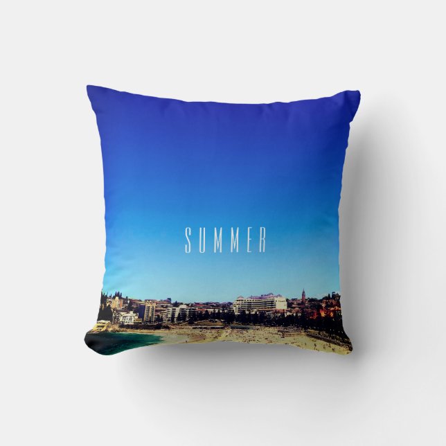 Summer Sky Beach Ocean Blue Beautiful Throw Pillow (Front)