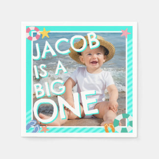 Summer Sky Blue Boys 1st Birthday Napkin