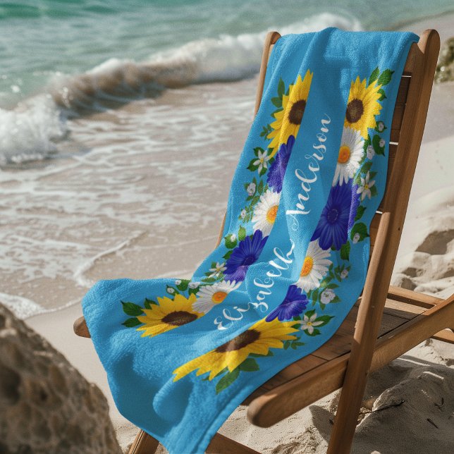 Summer Sky Blue Floral Beach Towel (Creator Uploaded)