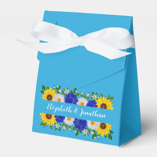 Summer Sky Blue Floral Wedding Favor Box (Front Side)