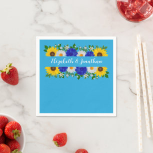 Summer Sky Blue Floral Wedding Napkin