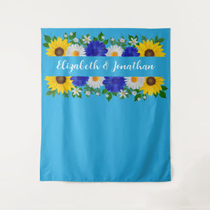 Summer Sky Blue Floral Wedding Tapestry