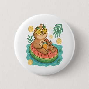 Summer Sloth Pool Float 2 Inch Round Button