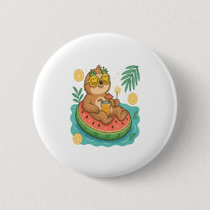 Summer Sloth Pool Float 2 Inch Round Button