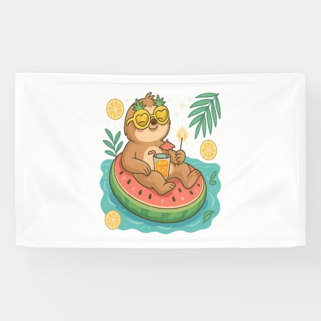 Summer Sloth Pool Float Banner (Horizontal)