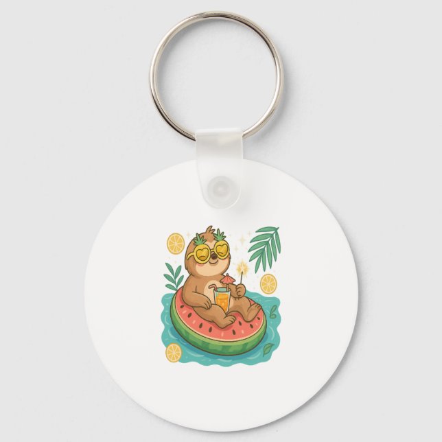 Summer Sloth Pool Float Keychain (Front)