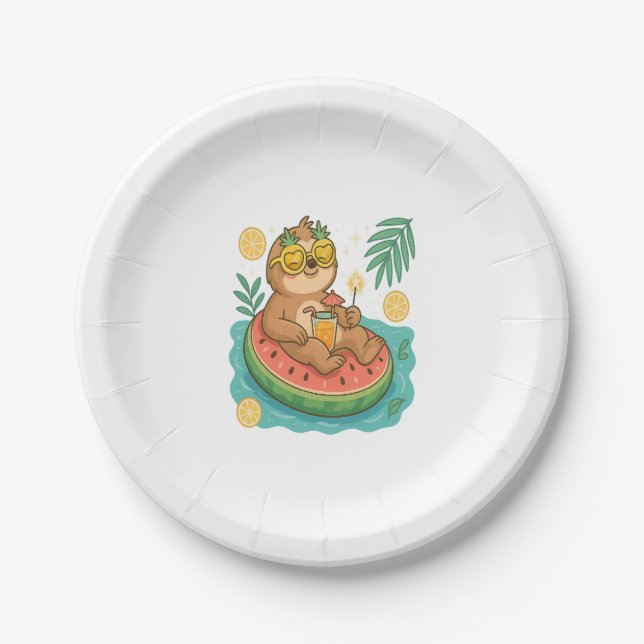 Summer Sloth Pool Float Paper Plate (Front)