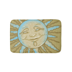 Summer Smiling Sun Blue Gold Bath Mat
