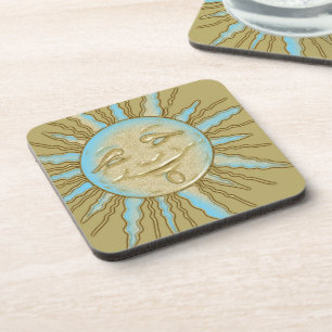 Summer Smiling Sun Blue Gold Coasters